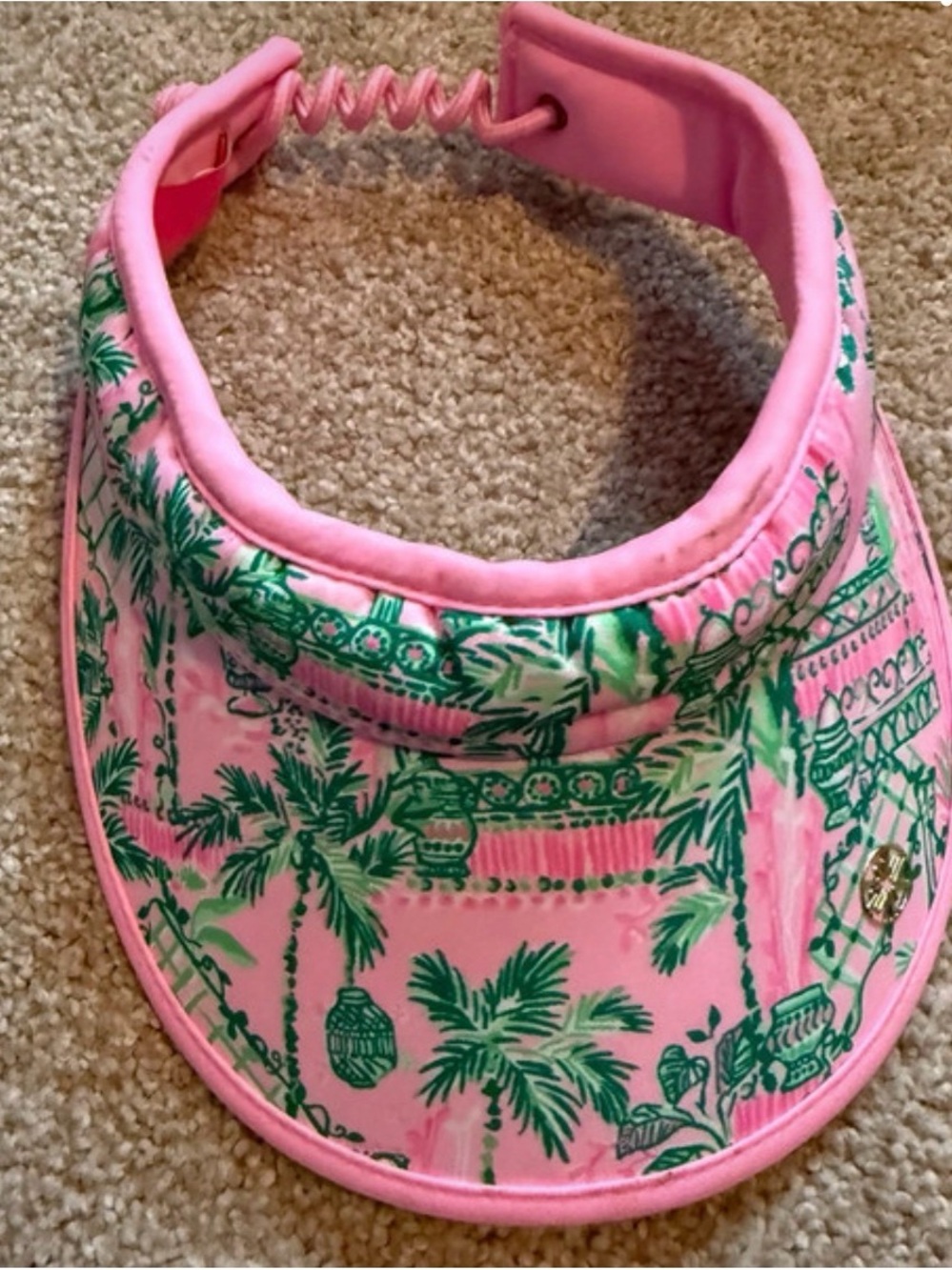 Lilly Pulitzer Pink Palm-Print Visor with Green Motif